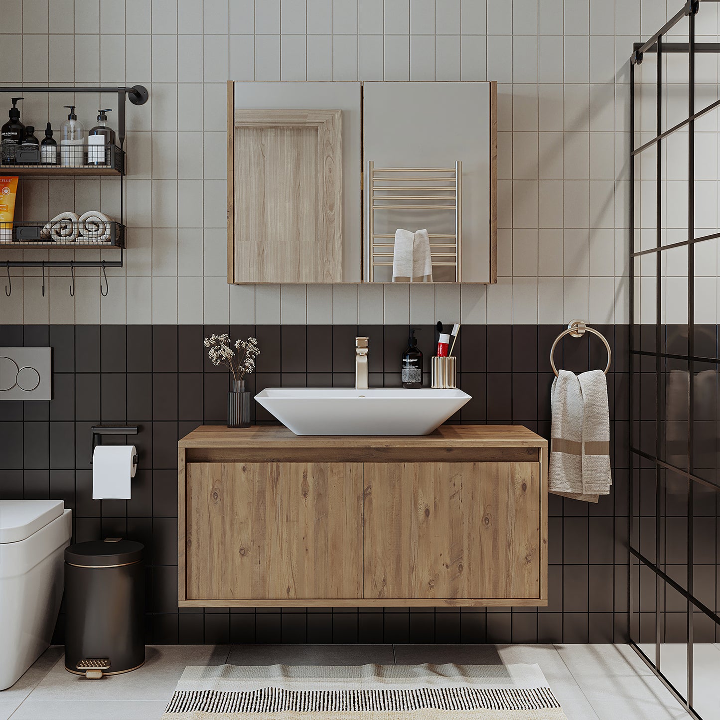 Roomart - Conjunto de muebles de baño - ATLANTIC - 3 piezas - mueble de 100 cm con lavabo de cerámica - mueble con espejo de 80 cm - mueble de baño, lavabo, mueble de baño, mueble de baño, mueble de baño, con, mueble de baño, mueble de baño, conjunto, lavabo, mueble, mueble de baño