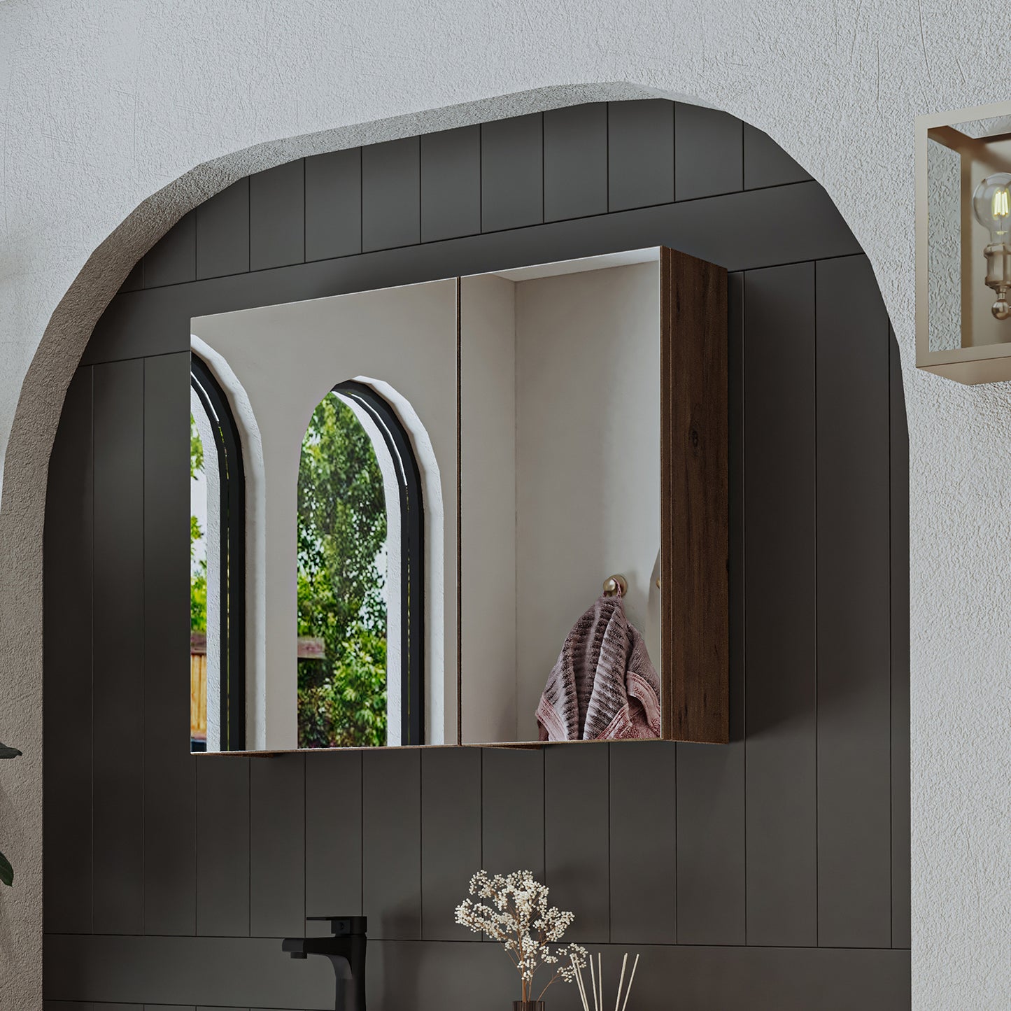 Roomart Badezimmerspiegelschrank "Gusto“ – 75/90/105 cm – in Weiß oder Eiche – moderner Badschrank mit Spiegel