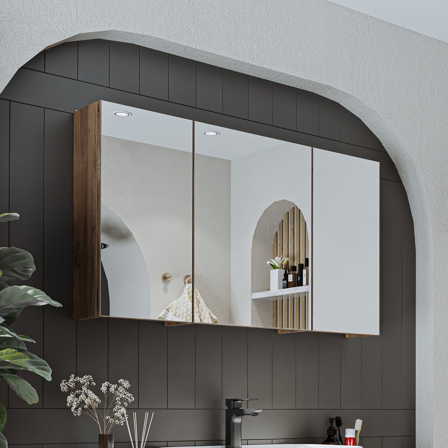 Roomart Badezimmerspiegelschrank "Gusto“ – 75/90/105 cm – in Weiß oder Eiche – moderner Badschrank mit Spiegel