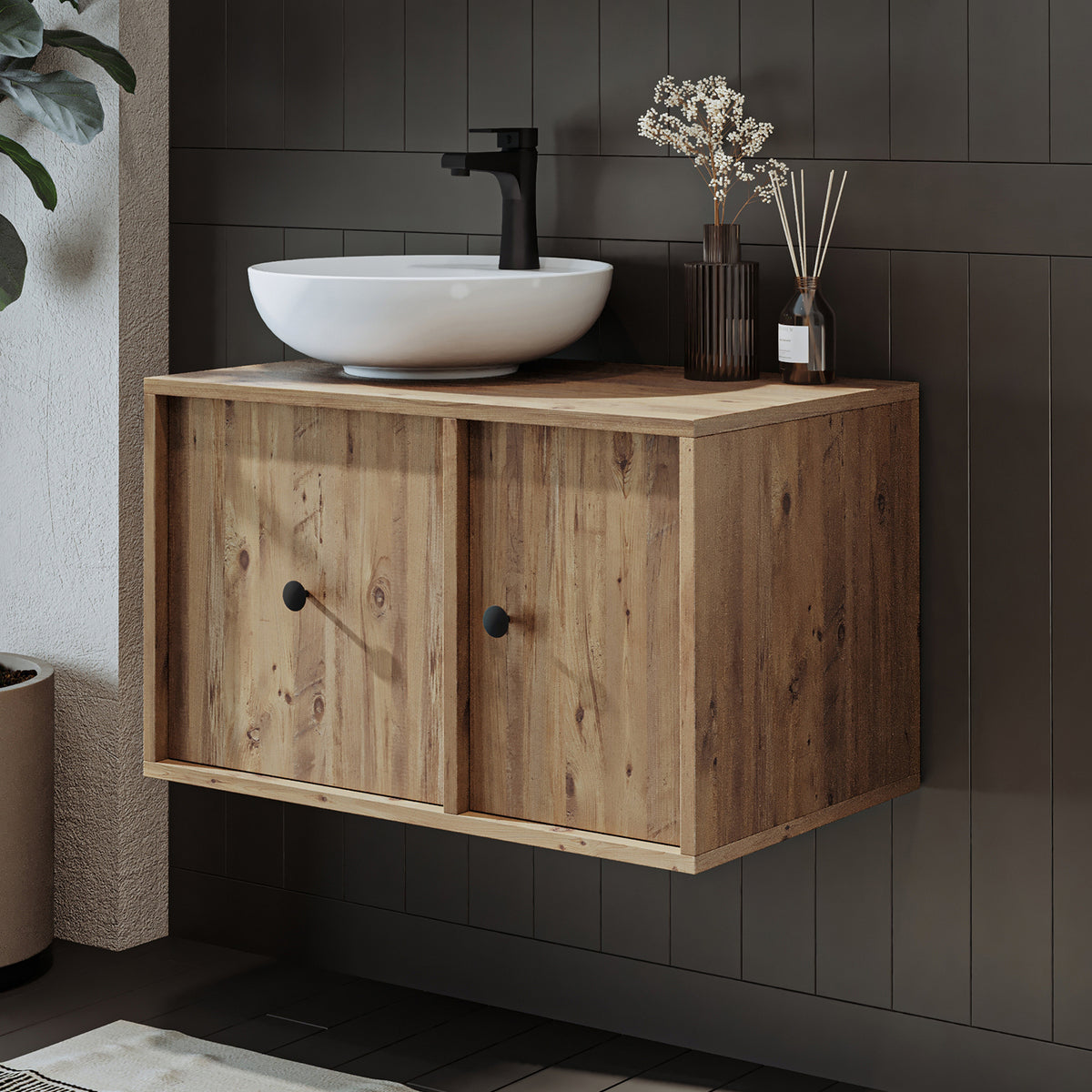 Roomart bathroom furniture GUSTO 75 cm - Ceramic washbasin &/or vanity unit - Modern design - Choice of variants - Oak or white - bathroom cabinet, washbasin, bathroom furniture, bathroom cabinet, bathroom, with, vanity unit, bathroom furniture, set, washbasin,