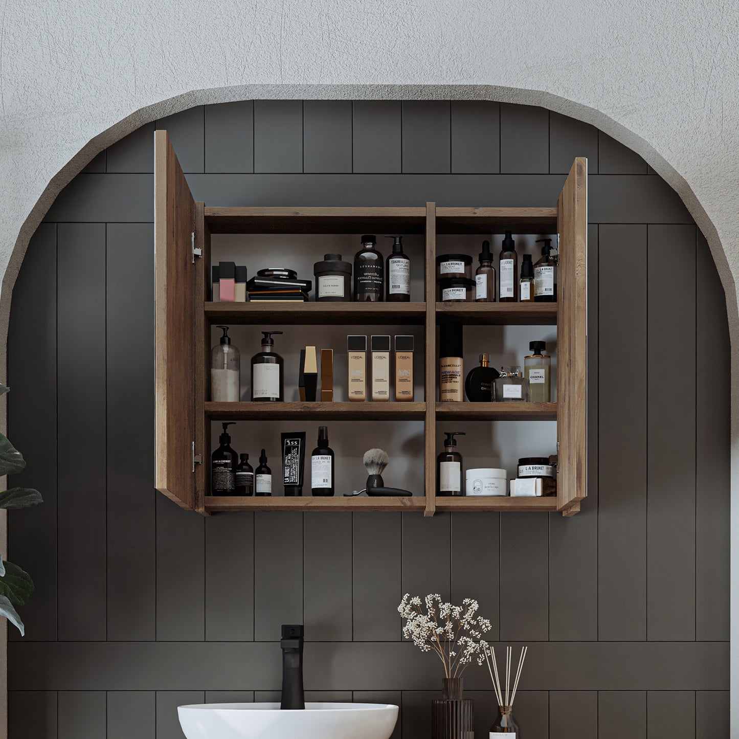 Roomart Badezimmerspiegelschrank "Gusto“ – 75/90/105 cm – in Weiß oder Eiche – moderner Badschrank mit Spiegel