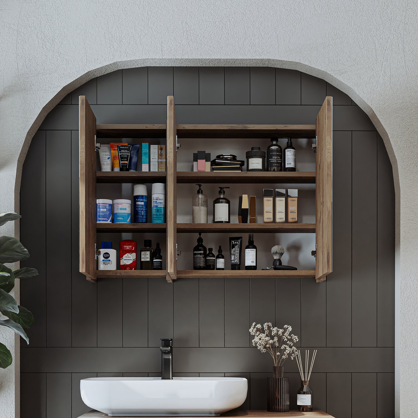 Roomart Badezimmerspiegelschrank "Gusto“ – 75/90/105 cm – in Weiß oder Eiche – moderner Badschrank mit Spiegel