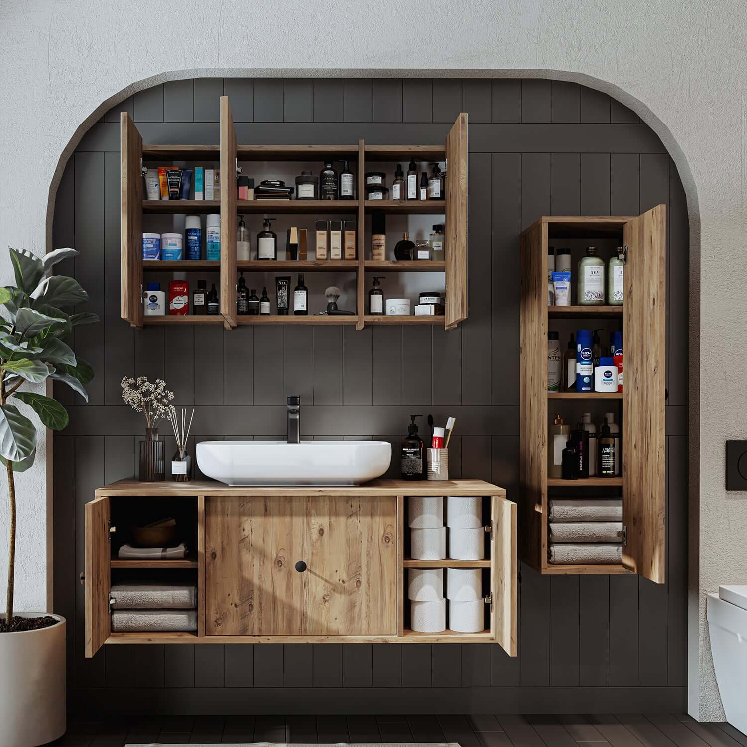 Dettagli per Roomart Set di mobili da bagno GUSTO 120 cm 4 pezzi con lavabo in ceramica Roomart Mobili da bagno - mobile da bagno, lavabo, mobili da bagno, mobile da bagno, bagno, con, vanità, mobili da bagno, set, lavabo, mobili