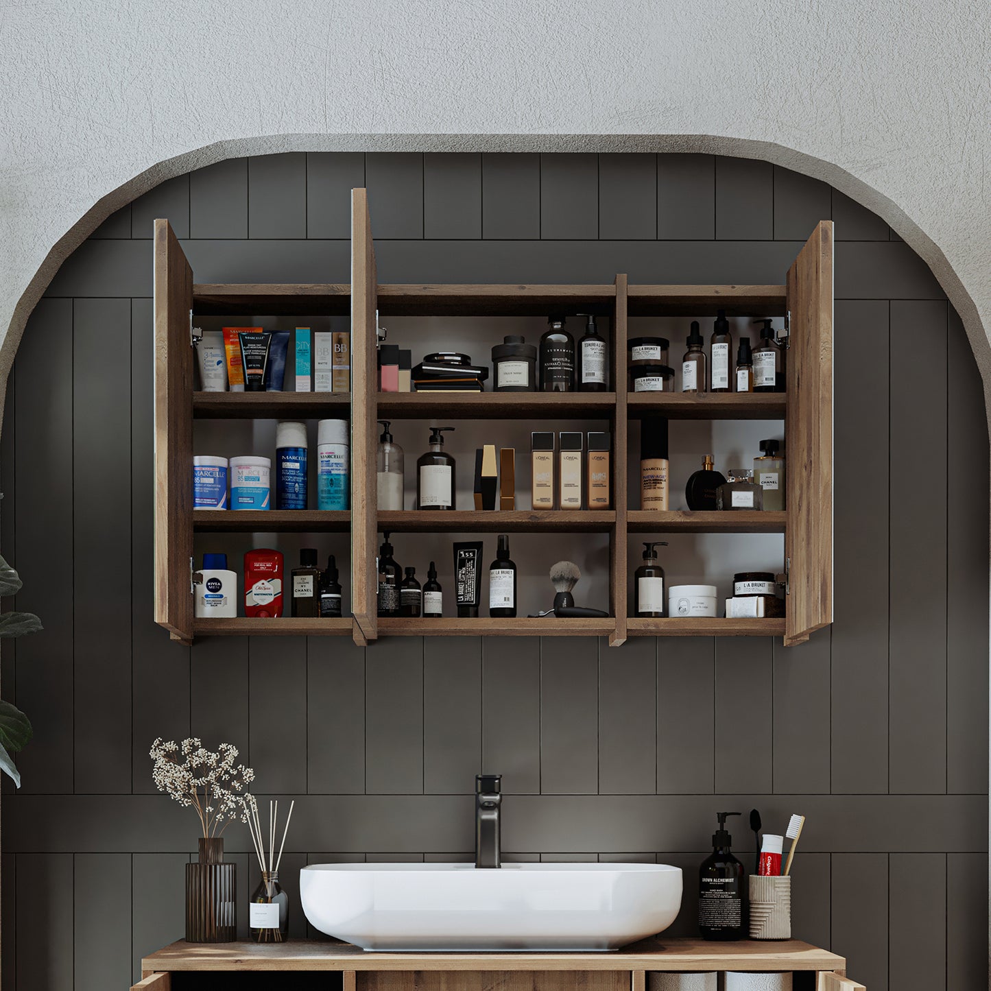Roomart Badezimmerspiegelschrank "Gusto“ – 75/90/105 cm – in Weiß oder Eiche – moderner Badschrank mit Spiegel