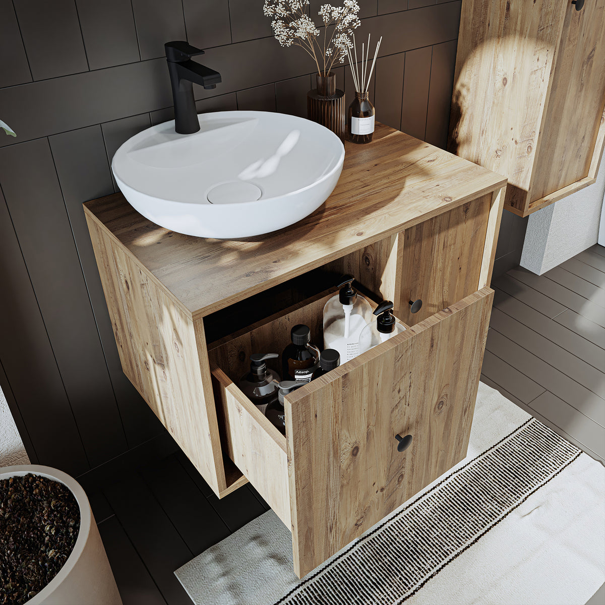 Roomart bathroom furniture GUSTO 75 cm - Ceramic washbasin &/or vanity unit - Modern design - Choice of variants - Oak or white - bathroom cabinet, washbasin, bathroom furniture, bathroom cabinet, bathroom, with, vanity unit, bathroom furniture, set, washbasin,