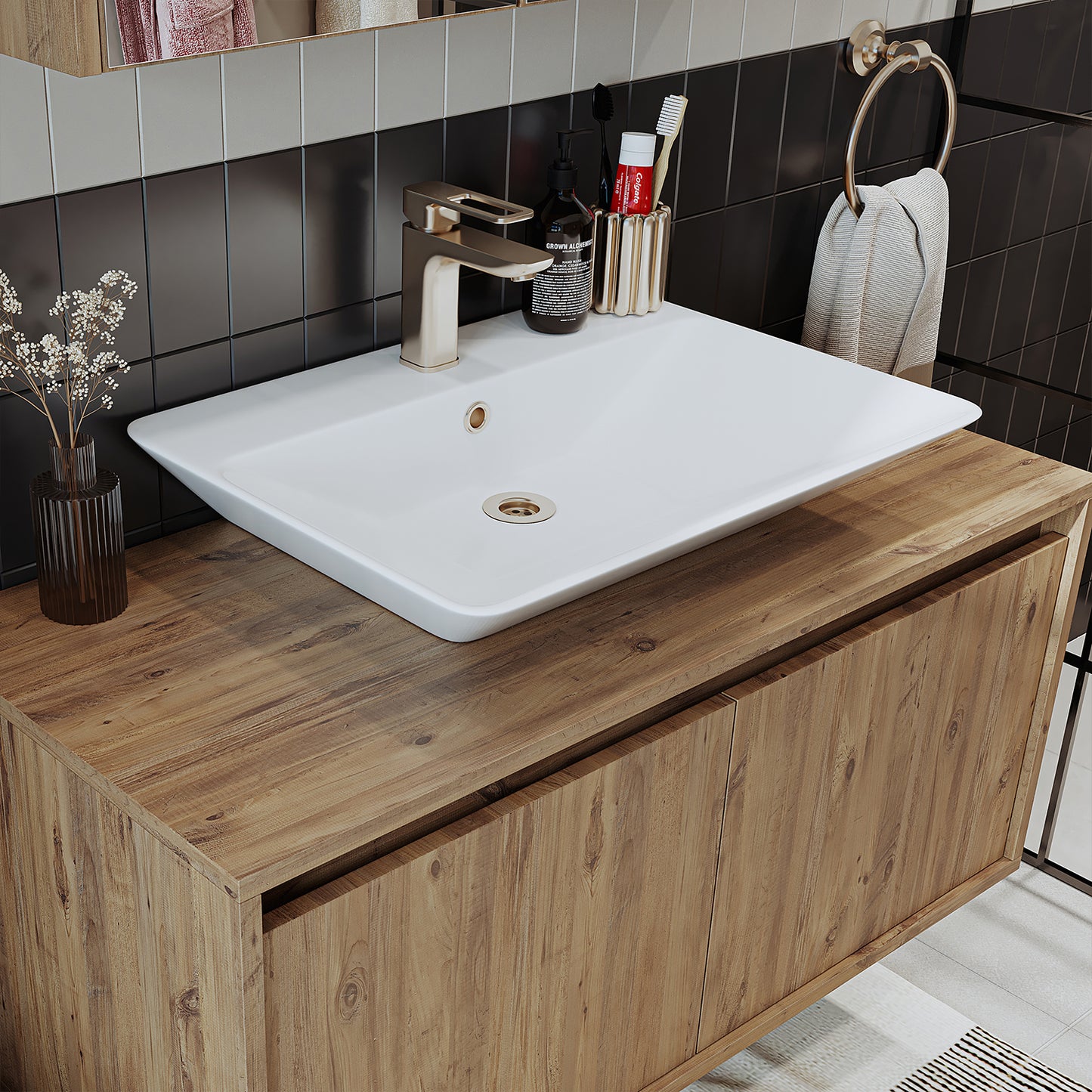 Roomart - Conjunto de muebles de baño - ATLANTIC - 3 piezas - mueble de 100 cm con lavabo de cerámica - mueble con espejo de 80 cm - mueble de baño, lavabo, mueble de baño, mueble de baño, mueble de baño, con, mueble de baño, mueble de baño, conjunto, lavabo, mueble, mueble de baño