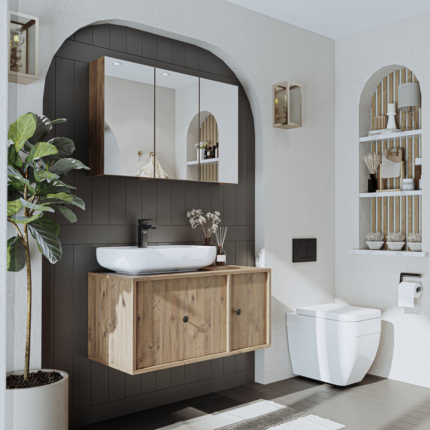Roomart Badezimmerspiegelschrank "Gusto“ – 75/90/105 cm – in Weiß oder Eiche – moderner Badschrank mit Spiegel