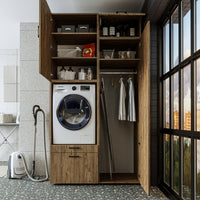 Roomart Schrankwand & Hochschrank Weiß Schwaz Eiche Badschrank Mehrzweckschrank- schrank, badezimmerschrank, waschmaschinenschrank, badschrank, badezimmermöbel, waschmaschinenregal, waschturm, hochschrank, bad, möbel, weiß, waschmaschinen, unterschrank, w