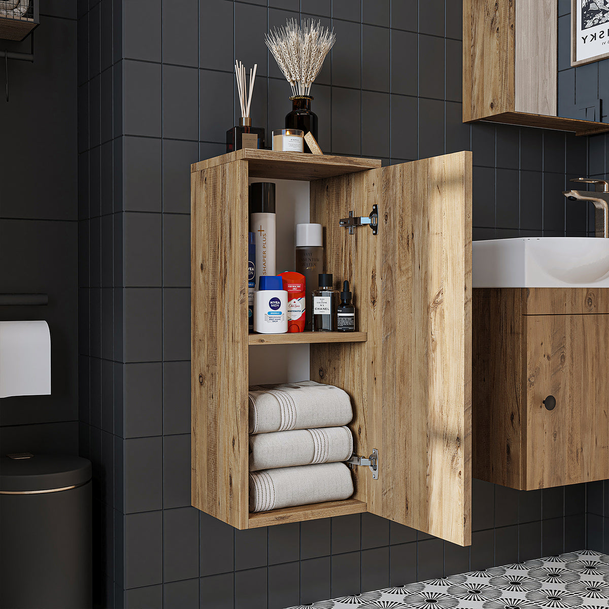Roomart Seitenschrank „Punto“ – moderner, kompakter 70 cm Bad-Hängeschrank mit Softclose – in Weiß, Weiß-Eiche, Eiche oder Anthrazit-Eiche - Hängeschrank, wand, hochschrank, hochschrank weiß, 60 cm breit, küche, waschküche, wohnzimmer, schmal, 40 cm brei