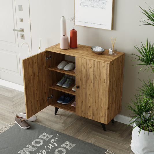 Roomart Mehrzweckschrank mit Türen und Regalen – Aufbewahrungsschrank & Schuhschrank für Flur, Wohnzimmer, Schlafzimmer oder Esszimmer – Eiche – 125x90x35 cm