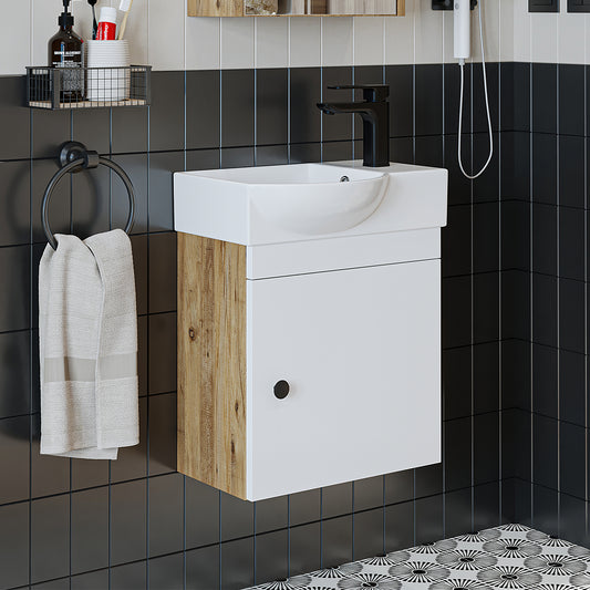 Waschbeckenunterschrank PUNTO in Weiß Eiche fürs Gäste-WC
