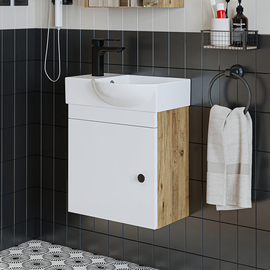 Waschbeckenunterschrank PUNTO in Weiß Eiche fürs Gäste-WC