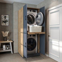 Roomart washing machine cabinet " DORA " for dryer & washing machine, in 4 colors, with doors & pull-out shelf - white - white oak - anthracite oak - oak - washing machine cabinet, washing machine shelf, washing tower, cabinet, white, washing machines, base cabinet,
