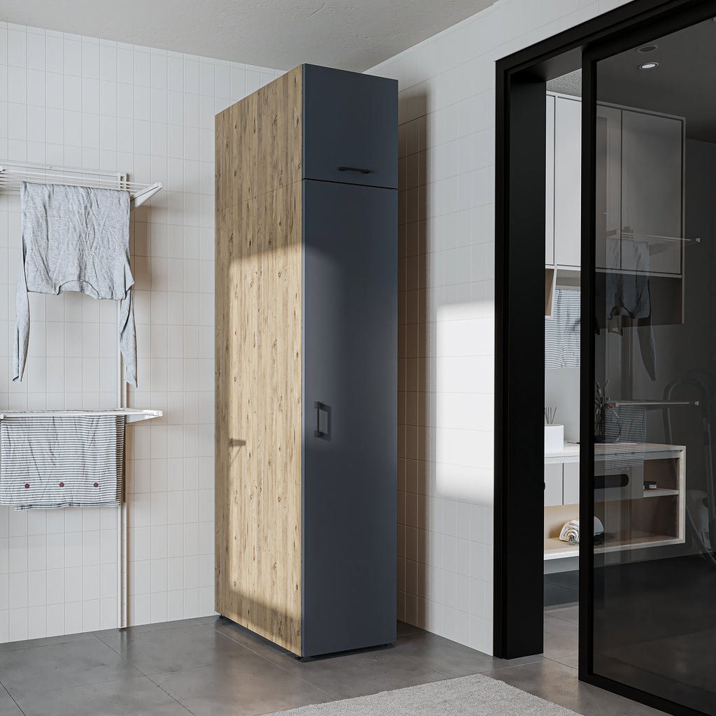 Roomart - DORA Armario alto 45cm ancho - Blanco - Roble blanco - Roble - Roble antracita - armario lavadora, estante lavadora, torre lavadora, armario, blanco, lavadoras, armario bajo, lavadora, secadora, armario hogar, armarios, armario baño, alto