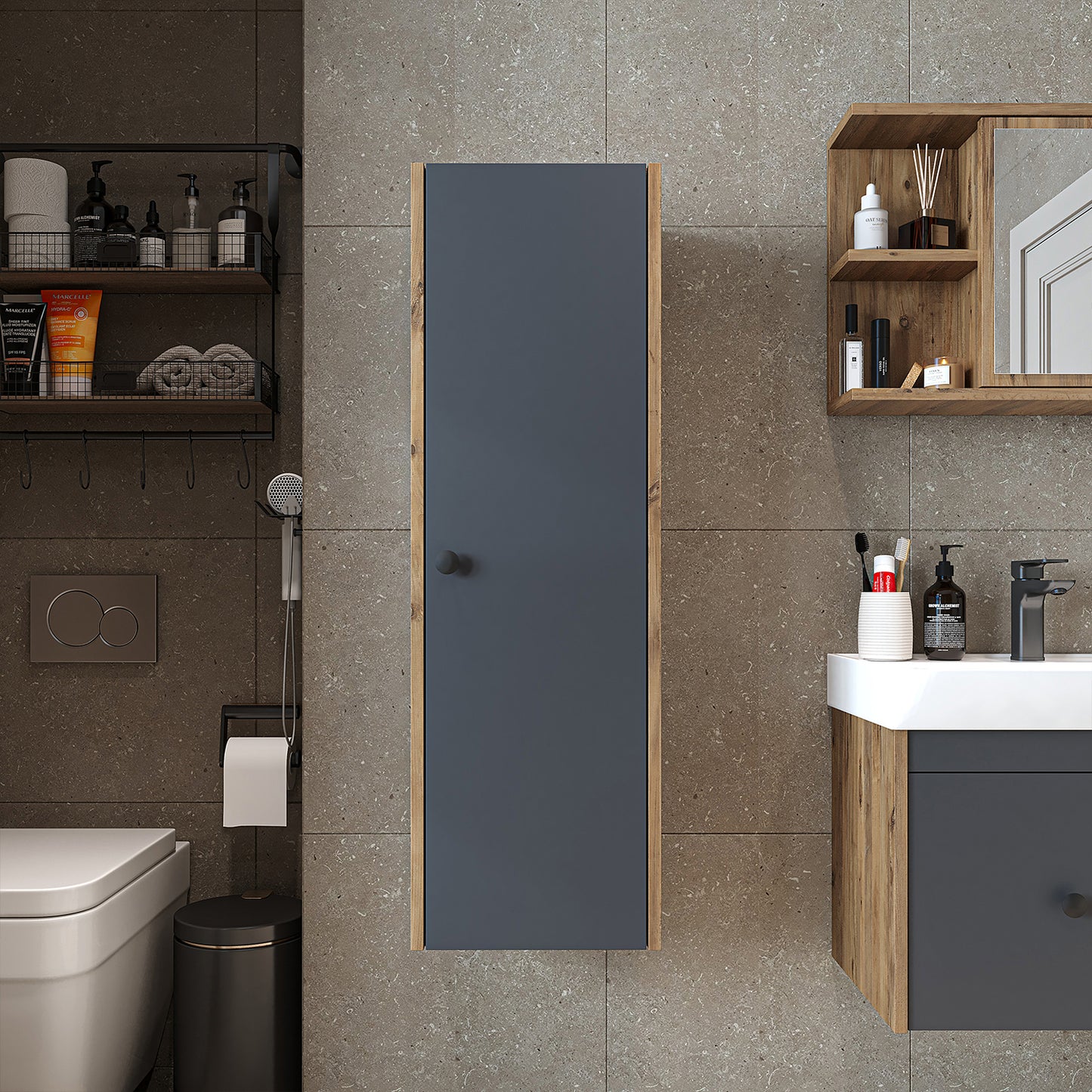 Roomart Seitenschrank „ADA“ – moderner 110 cm Bad-Hängeschrank mit Softclose – in Weiß, Eiche, Anthrazit oder Schwarz - Hängeschrank, wand,  hochschrank, hochschrank weiß, 60 cm breit, küche, waschküche, wohnzimmer, schmal, 40 cm breit landhausstil, stang