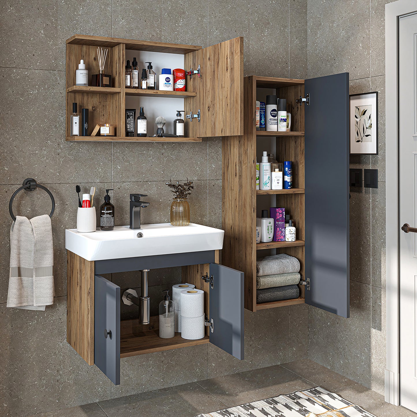 Set di mobili da bagno - ADA - Mobiletto con lavabo - Specchiera - Mobiletto laterale - Mobili da bagno - mobile da bagno, lavabo, mobili da bagno, mobile da bagno, bagno, con, mobiletto, mobili da bagno, set, lavabo, mobili, bagno, bagno