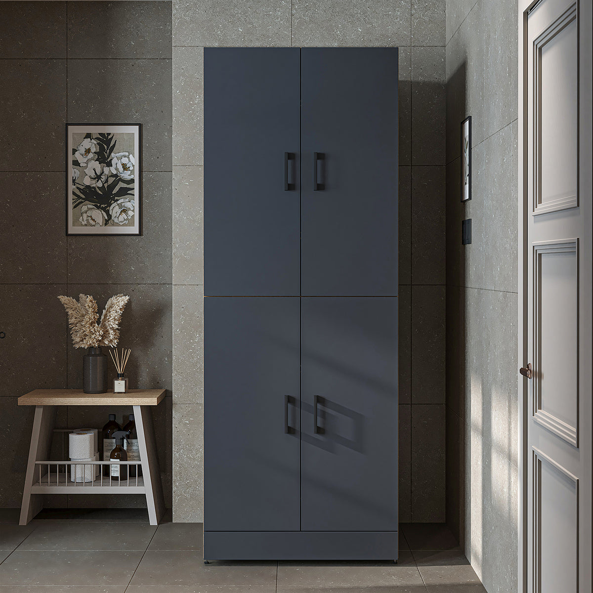 Roomart armario para lavadora " DORA " para secadora y lavadora, en 4 colores, con puertas y estante extraíble - blanco - roble blanco - roble antracita - roble - armario para lavadora, estante para lavadora, torre de lavado, armario, blanco, lavadoras, armario bajo,