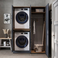 Roomart washing machine cabinet " DORA SET" for dryer & washing machine, 130 cm wide, in 4 colors, with doors & pull-out shelf - white - white oak - anthracite oak - oak - washing machine cabinet, washing machine shelf, washing tower, cabinet, white, washing machine