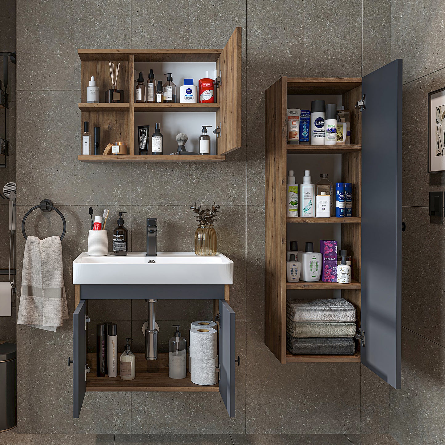 Set di mobili da bagno - ADA - Mobiletto con lavabo - Specchiera - Mobiletto laterale - Mobili da bagno - mobile da bagno, lavabo, mobili da bagno, mobile da bagno, bagno, con, mobiletto, mobili da bagno, set, lavabo, mobili, bagno, bagno