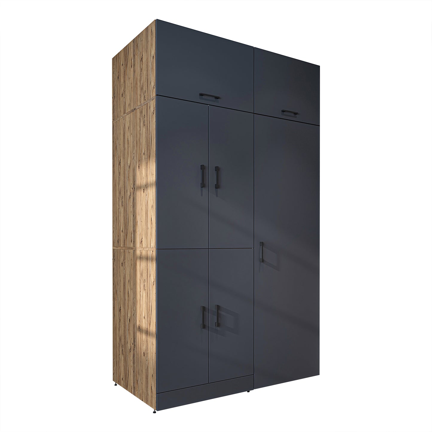 Roomart Waschmaschinenschrank " DORA SET" für Trockner & Waschmaschine, 130 cm breit, in 4 Farben, mit Türen & Ausziehbrett • Weiß • Weiß Eiche • Anthrazit Eiche • Eiche - waschmaschinenschrank, waschmaschinenregal, waschturm, schrank, weiß, waschmaschine