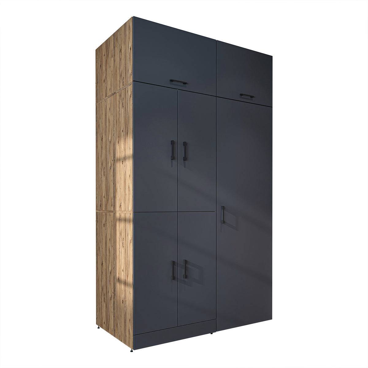 Armadio per lavatrice "DORA SET" per asciugatrice e lavatrice, larghezza 130 cm, in 4 colori, con ante e ripiano estraibile - bianco - rovere bianco - rovere antracite - rovere - armadio per lavatrice, scaffale per lavatrice, torre per lavatrice, armadio, bianco, lavatrice