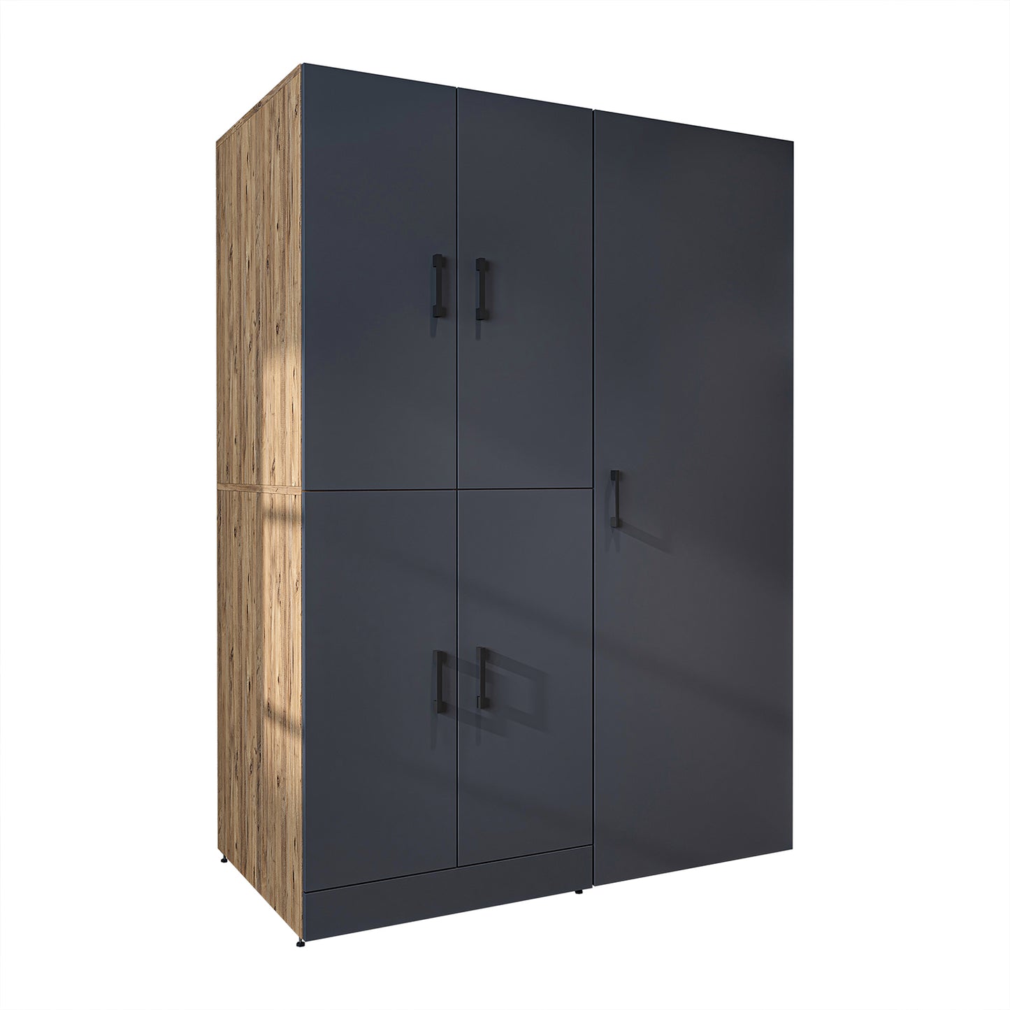 Roomart Waschmaschinenschrank " DORA SET" für Trockner & Waschmaschine, 130 cm breit, in 4 Farben, mit Türen & Ausziehbrett • Weiß • Weiß Eiche • Anthrazit Eiche • Eiche - waschmaschinenschrank, waschmaschinenregal, waschturm, schrank, weiß, waschmaschine