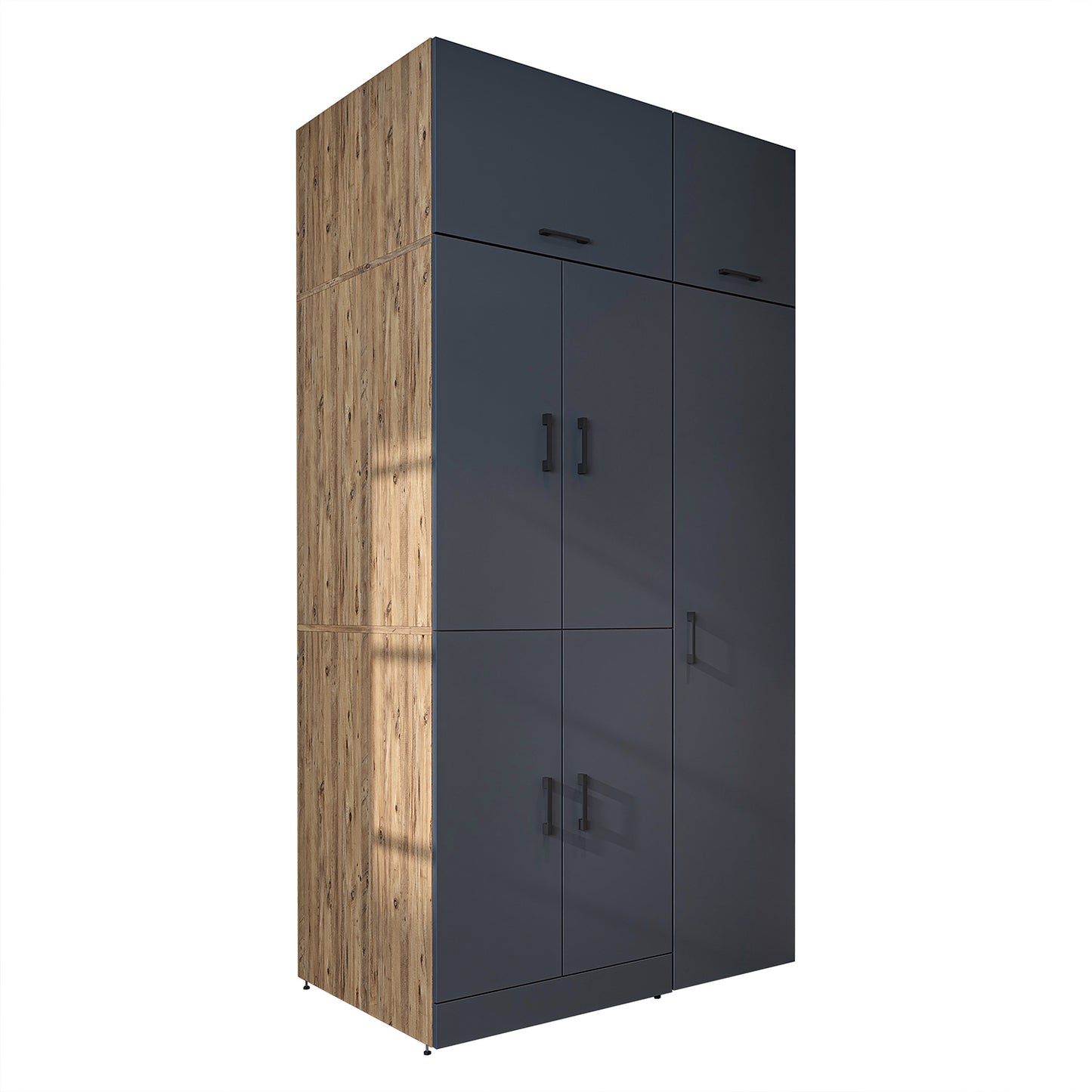 Roomart Waschmaschinenschrank " DORA SET" für Trockner & Waschmaschine, 115 cm breit, in 4 Farben, mit Türen & Ausziehbrett • Weiß • Weiß Eiche • Anthrazit Eiche • Eiche - waschmaschinenschrank, waschmaschinenregal, waschturm, schrank, weiß, waschmaschine