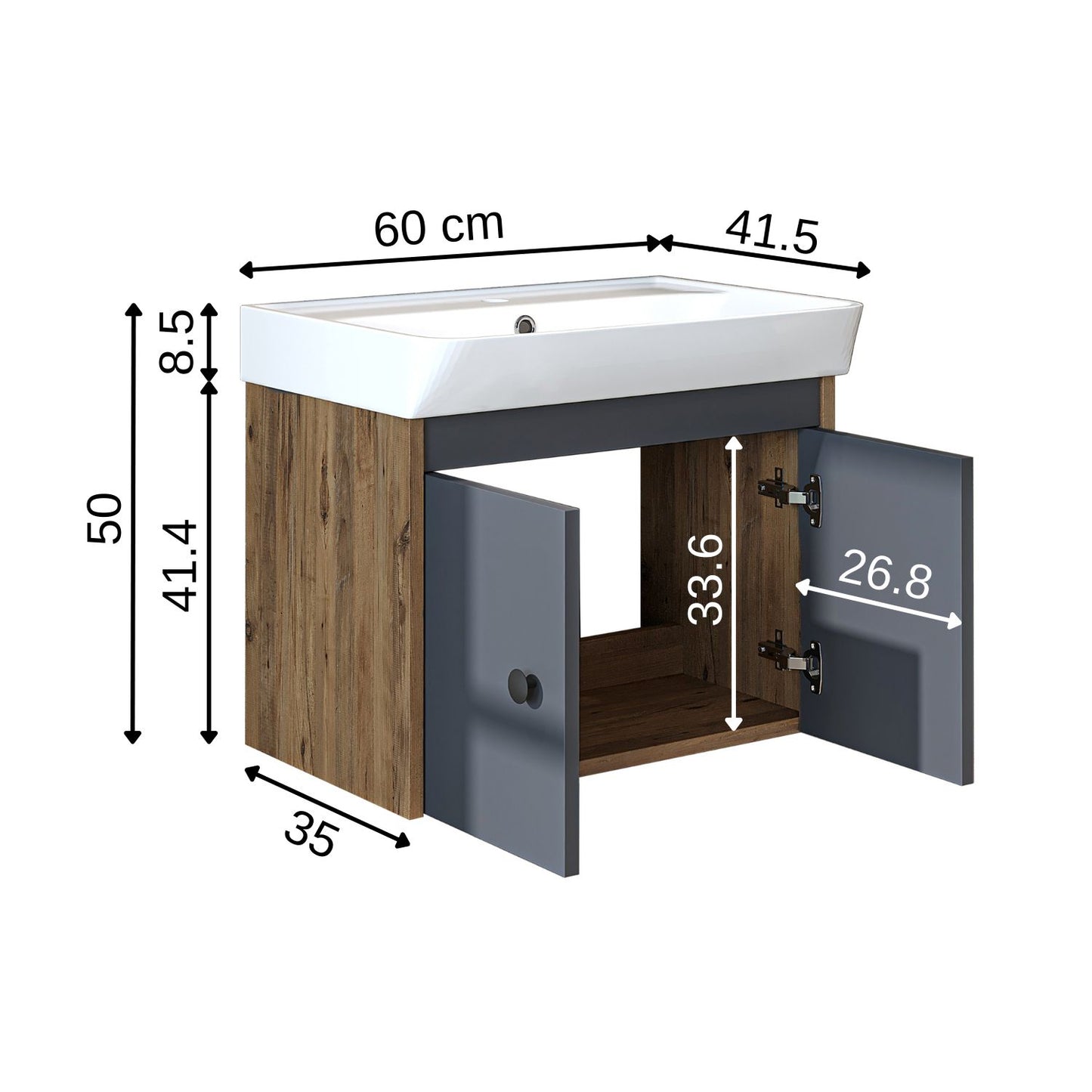 Roomart Badmöbel-Set ADA, 60 cm, mit Keramik-Waschbecken, in 6 Farben