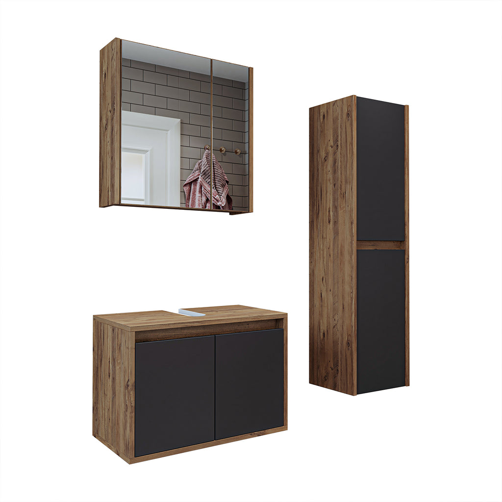 Roomart bathroom furniture set MELONA 3-piece, in 4 colors, 65cm vanity unit - mirror cabinet - tall cabinet- bathroom furniture, set, drain, washbasin, bathroom, furniture, bathroom furniture, bathroom, washbasin vanity unit, cm, wide, modern, washbasin, deep, with, vanity unit