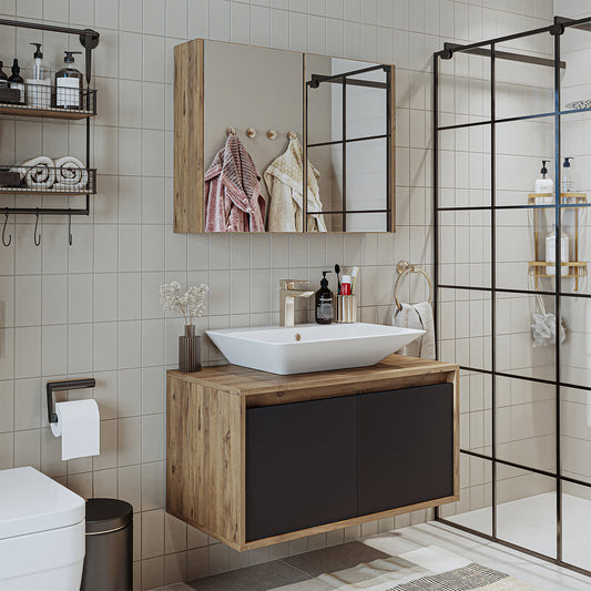 Roomart - Ensemble de meubles de salle de bain - ATLANTIC - 3 pièces - 85 cm Meuble bas avec lavabo en céramique - armoire de toilette - armoire de salle de bain, lavabo, meuble de salle de bain, armoire de salle de bain, avec, meuble bas, meuble de salle de bain, ensemble, lavabo, meubles, meuble de salle de bain,