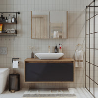 Roomart • Badmöbel Set • ATLANTIC • 3 Teilig • 100 cm Unterschrank mit Keramikwaschbecken • 80 cm Spiegelschrank- badezimmerschrank, waschbecken, badezimmermöbel, badschrank, badezimmer, mit, unterschrank, badmöbel, set, waschtisch, möbel, badezimmermãbel