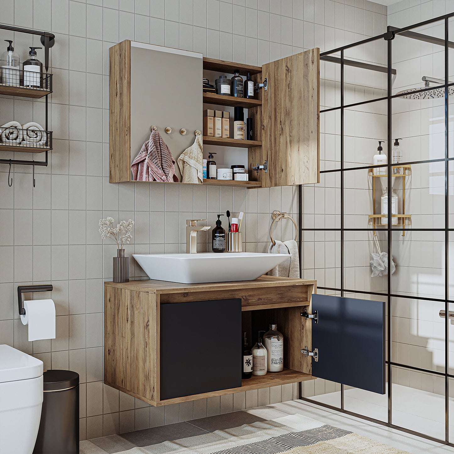 Roomart - Conjunto de muebles de cuarto de baño - ATLANTIC - 3 piezas - 85 cm mueble con lavabo de cerámica - mueble con espejo - mueble de cuarto de baño, lavabo, mueble de cuarto de baño, mueble de cuarto de baño, cuarto de baño, con, mueble con lavabo, mueble de cuarto de baño, conjunto, lavabo, mueble, mueble de cuarto de baño, cuarto de baño,