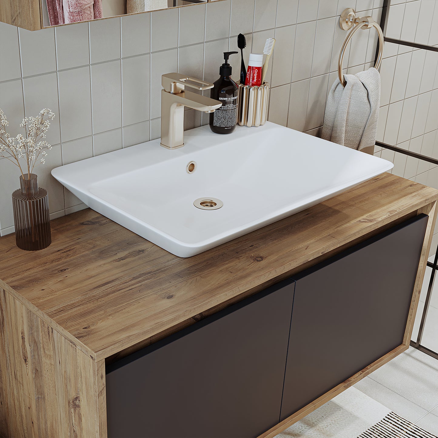 Roomart - Conjunto de muebles de baño - ATLANTIC - 3 piezas - mueble de 100 cm con lavabo de cerámica - mueble con espejo de 80 cm - mueble de baño, lavabo, mueble de baño, mueble de baño, mueble de baño, con, mueble de baño, mueble de baño, conjunto, lavabo, mueble, mueble de baño