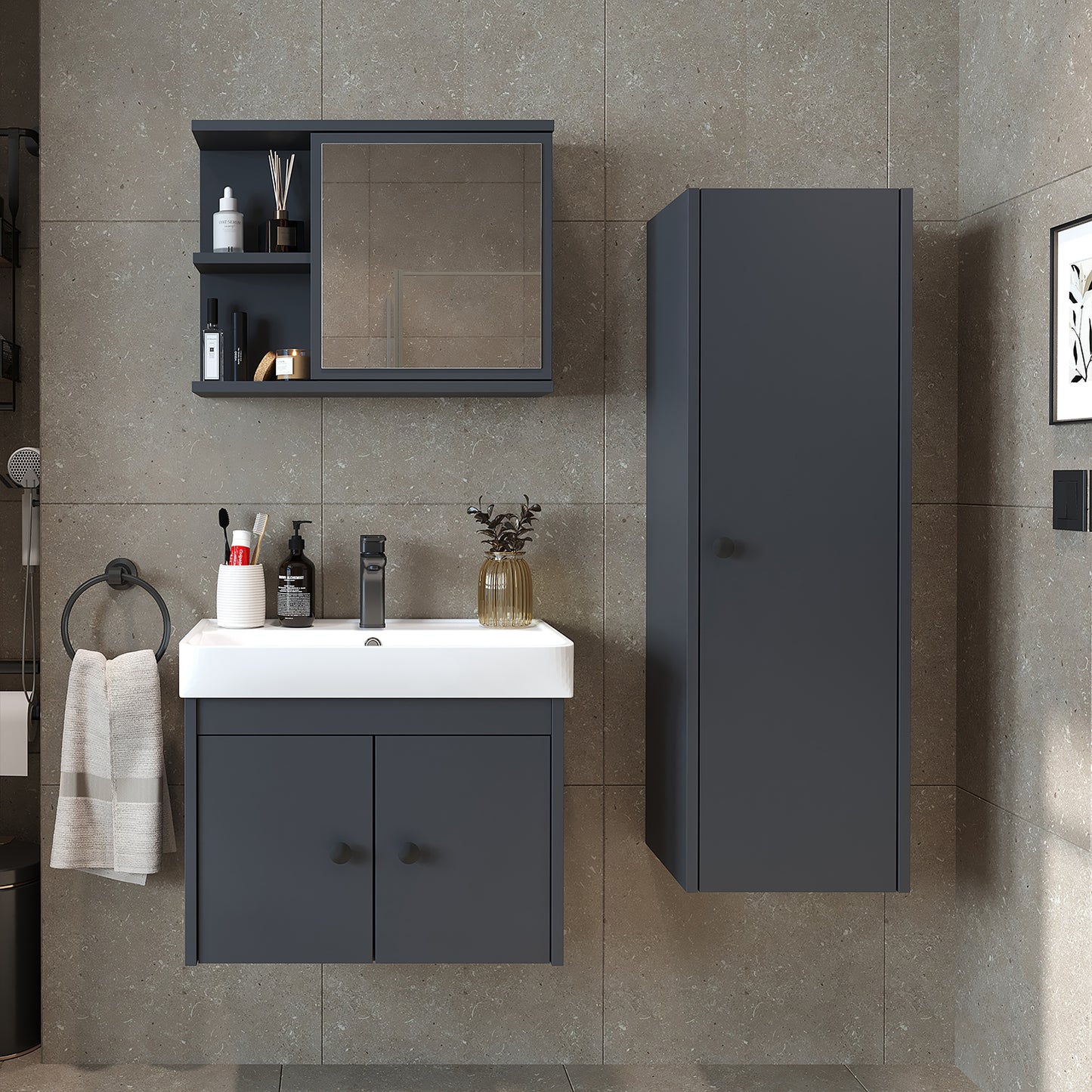 Set di mobili da bagno - ADA - Mobiletto con lavabo - Specchiera - Mobiletto laterale - Mobili da bagno - mobile da bagno, lavabo, mobili da bagno, mobile da bagno, bagno, con, mobiletto, mobili da bagno, set, lavabo, mobili, bagno, bagno