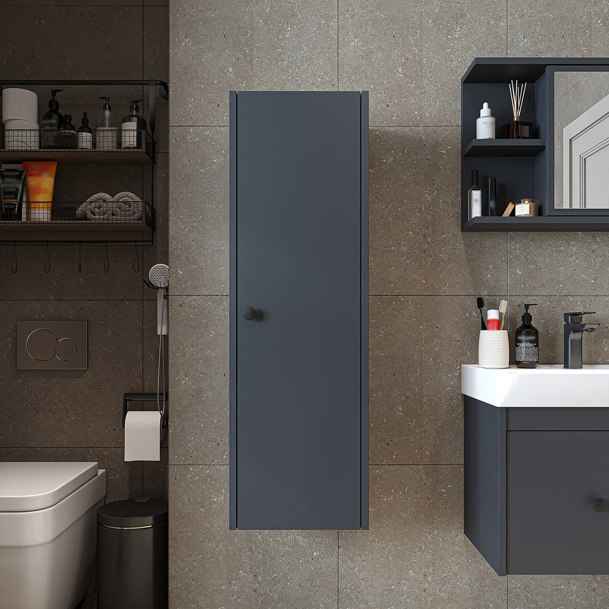 Roomart 4-teiliges Badmöbel-Set ADA, 60 cm, mit Waschbecken und Hochschrank, in 5 Farben