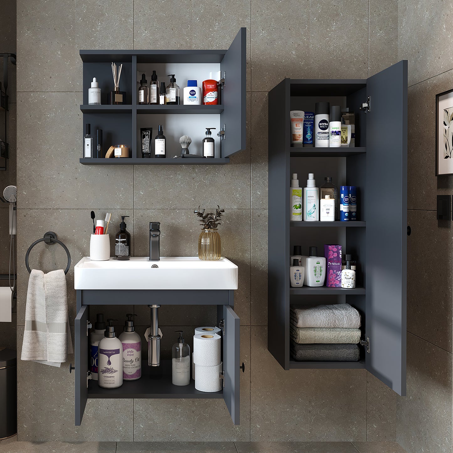 Set di mobili da bagno - ADA - Mobiletto con lavabo - Specchiera - Mobiletto laterale - Mobili da bagno - mobile da bagno, lavabo, mobili da bagno, mobile da bagno, bagno, con, mobiletto, mobili da bagno, set, lavabo, mobili, bagno, bagno