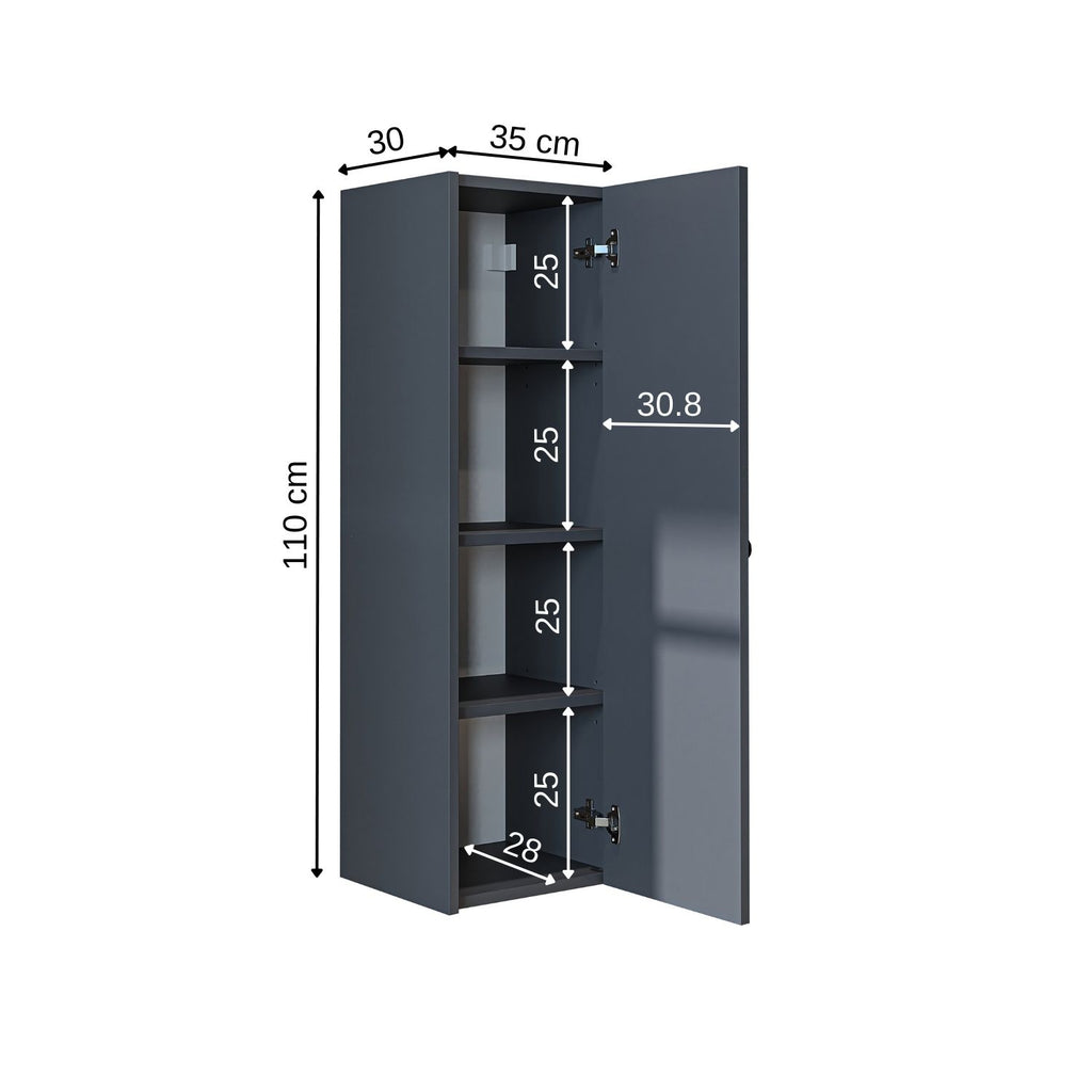 Roomart Seitenschrank „ADA“ – moderner 110 cm Bad-Hängeschrank mit Softclose – in Weiß, Eiche, Anthrazit oder Schwarz - Hängeschrank, wand,  hochschrank, hochschrank weiß, 60 cm breit, küche, waschküche, wohnzimmer, schmal, 40 cm breit landhausstil, stang