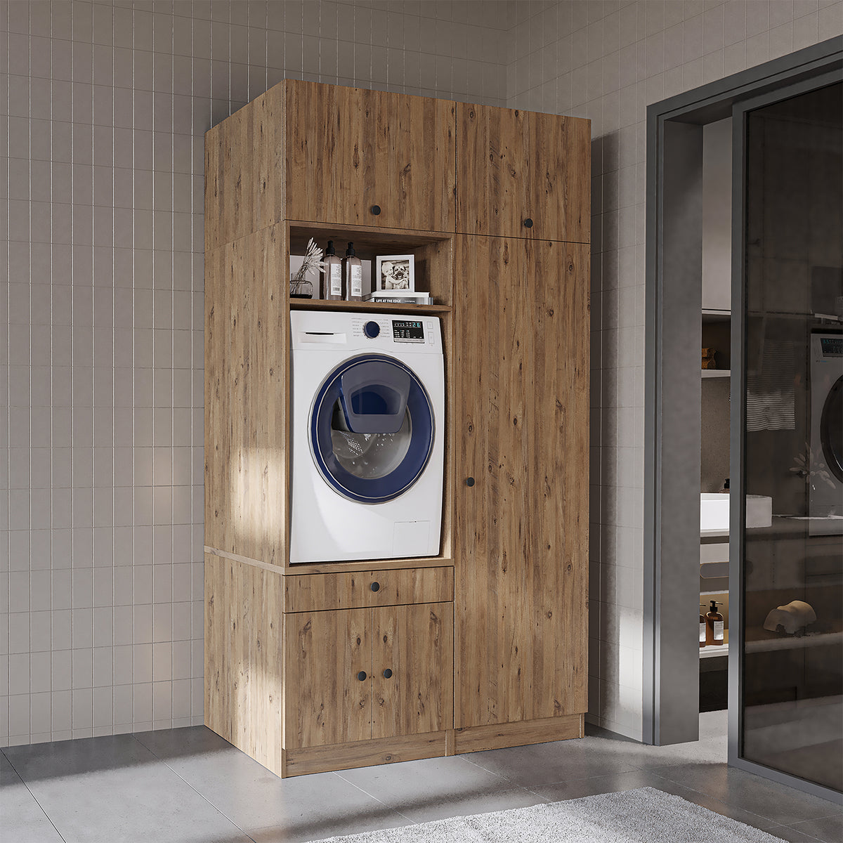 Roomart Waschmaschinenschrank SERIE 1, 127 cm, mit Hochschrank, in 3 Farben
