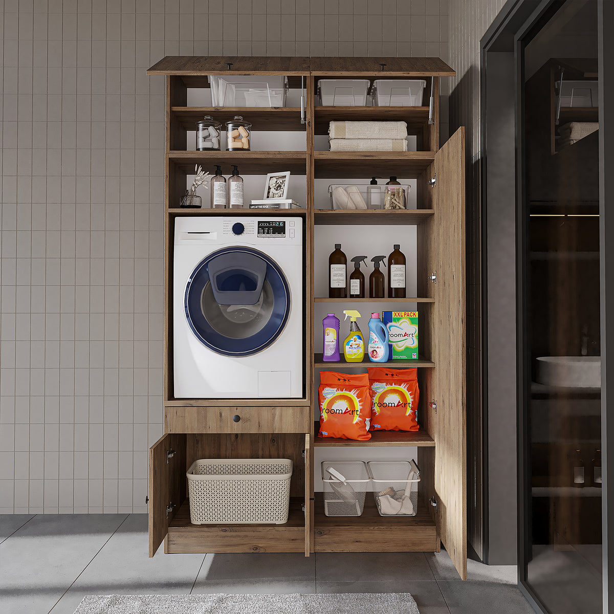 Roomart Waschmaschinenschrank SERIE 1, 127 cm, mit Hochschrank, in 3 Farben