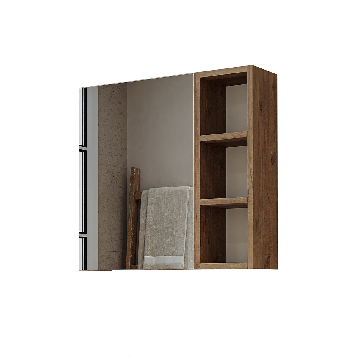 Roomart Badezimmerspiegelschrank "Lotus“ – 65/75/95 cm – in Eiche – moderner Badschrank mit Spiegel - badezimmerspiegelschrank, mirror, lichtschalter, badspiegelschrank, geringe, tiefe, schiebetür, steckdose, eckspiegelschrank, smarter, badhängeschränkch