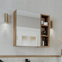 Roomart Badezimmerspiegelschrank "Lotus“ – 65/75/95 cm – in Eiche – moderner Badschrank mit Spiegel -  badezimmerspiegelschrank, mirror, lichtschalter, badspiegelschrank, geringe, tiefe, schiebetür, steckdose, eckspiegelschrank, smarter, badhängeschränkch