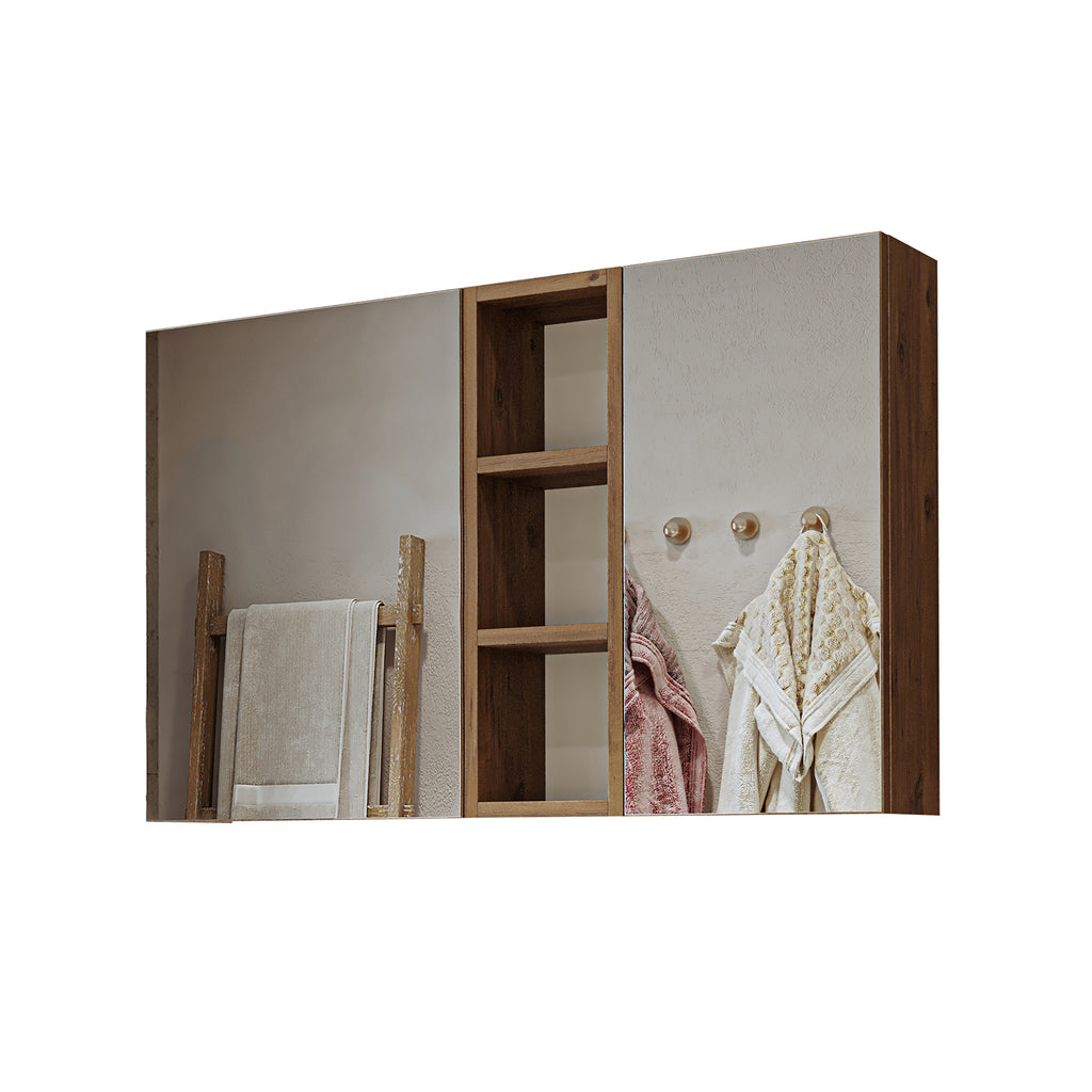 Roomart Badezimmerspiegelschrank "Lotus“ – 65/75/95 cm – in Eiche – moderner Badschrank mit Spiegel -  badezimmerspiegelschrank, mirror, lichtschalter, badspiegelschrank, geringe, tiefe, schiebetür, steckdose, eckspiegelschrank, smarter, badhängeschränkch