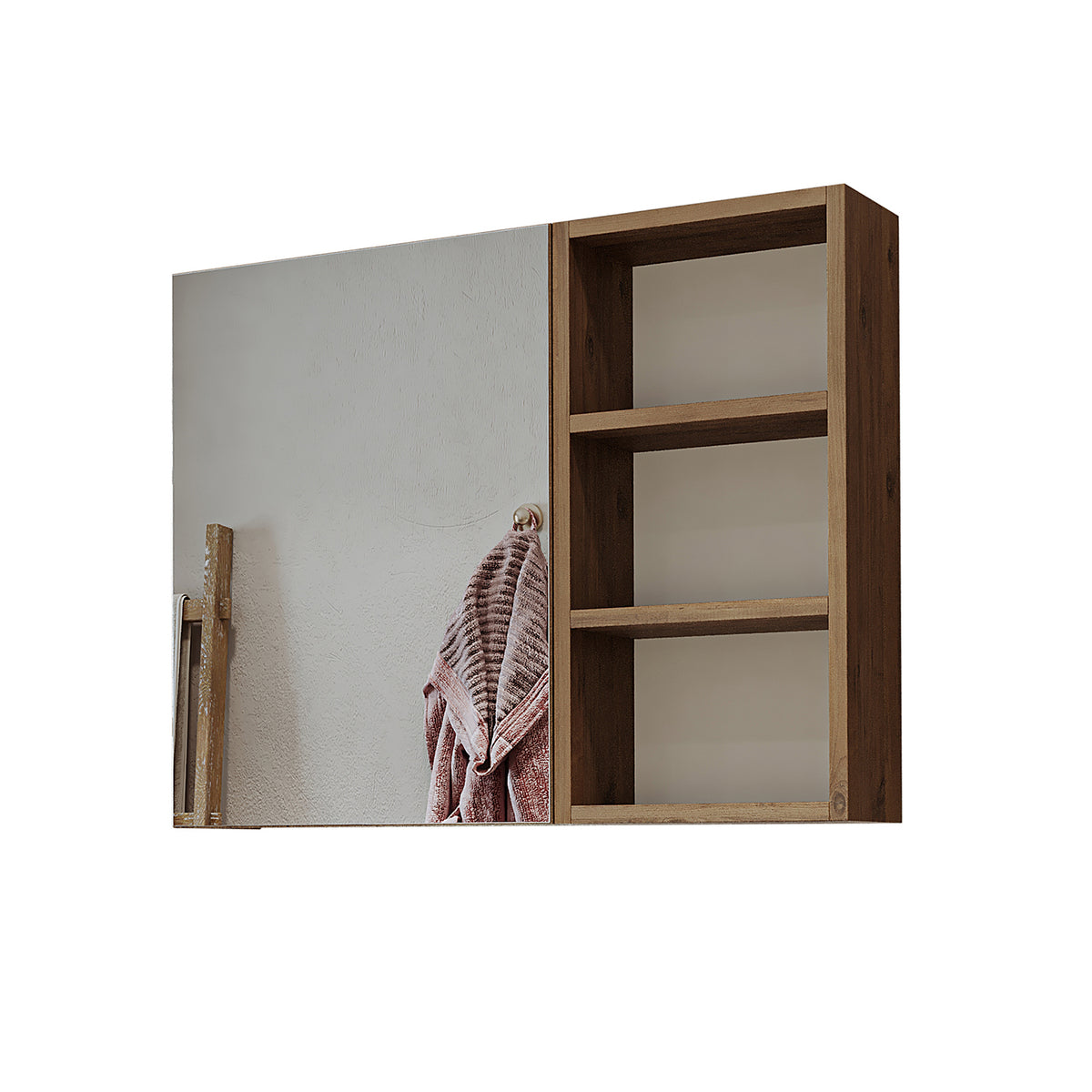 Roomart Badezimmerspiegelschrank "Lotus“ – 65/75/95 cm – in Eiche – moderner Badschrank mit Spiegel - badezimmerspiegelschrank, mirror, lichtschalter, badspiegelschrank, geringe, tiefe, schiebetür, steckdose, eckspiegelschrank, smarter, badhängeschränkch