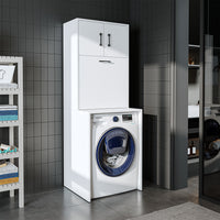 Roomart, Waschmaschinenschrank LUNA, Waschmaschinenüberbau mit Wäschekorb, BHT: 65 X 181 X 65 cm, in Weiß, Eiche, Anthrazit Eiche, Eiche - waschmaschinenschrank, waschmaschinenregal, waschturm, schrank, weiß, waschmaschinen, unterschrank, waschmaschine, t