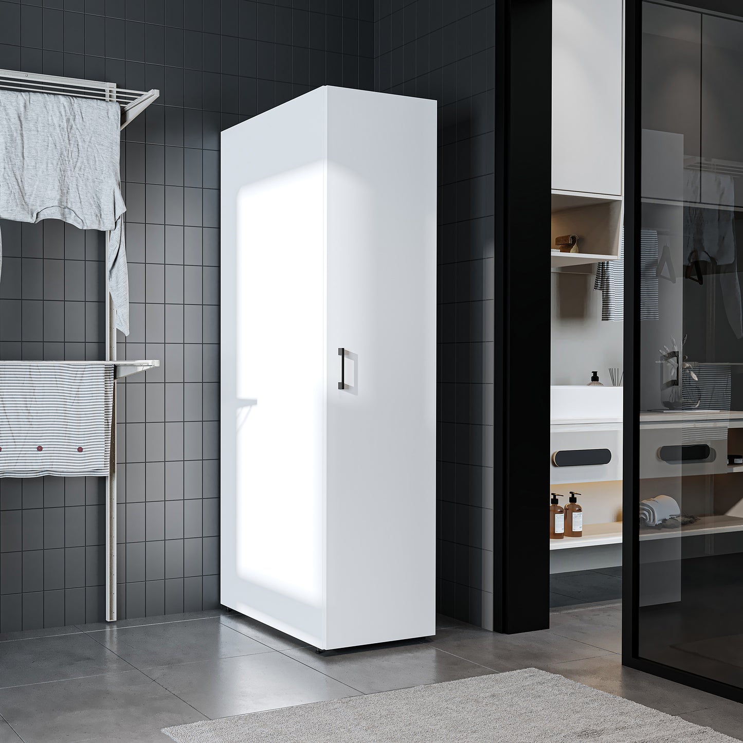 Roomart - DORA Armario alto 45cm ancho - Blanco - Roble blanco - Roble - Roble antracita - armario lavadora, estante lavadora, torre lavadora, armario, blanco, lavadoras, armario bajo, lavadora, secadora, armario hogar, armarios, armario baño, alto