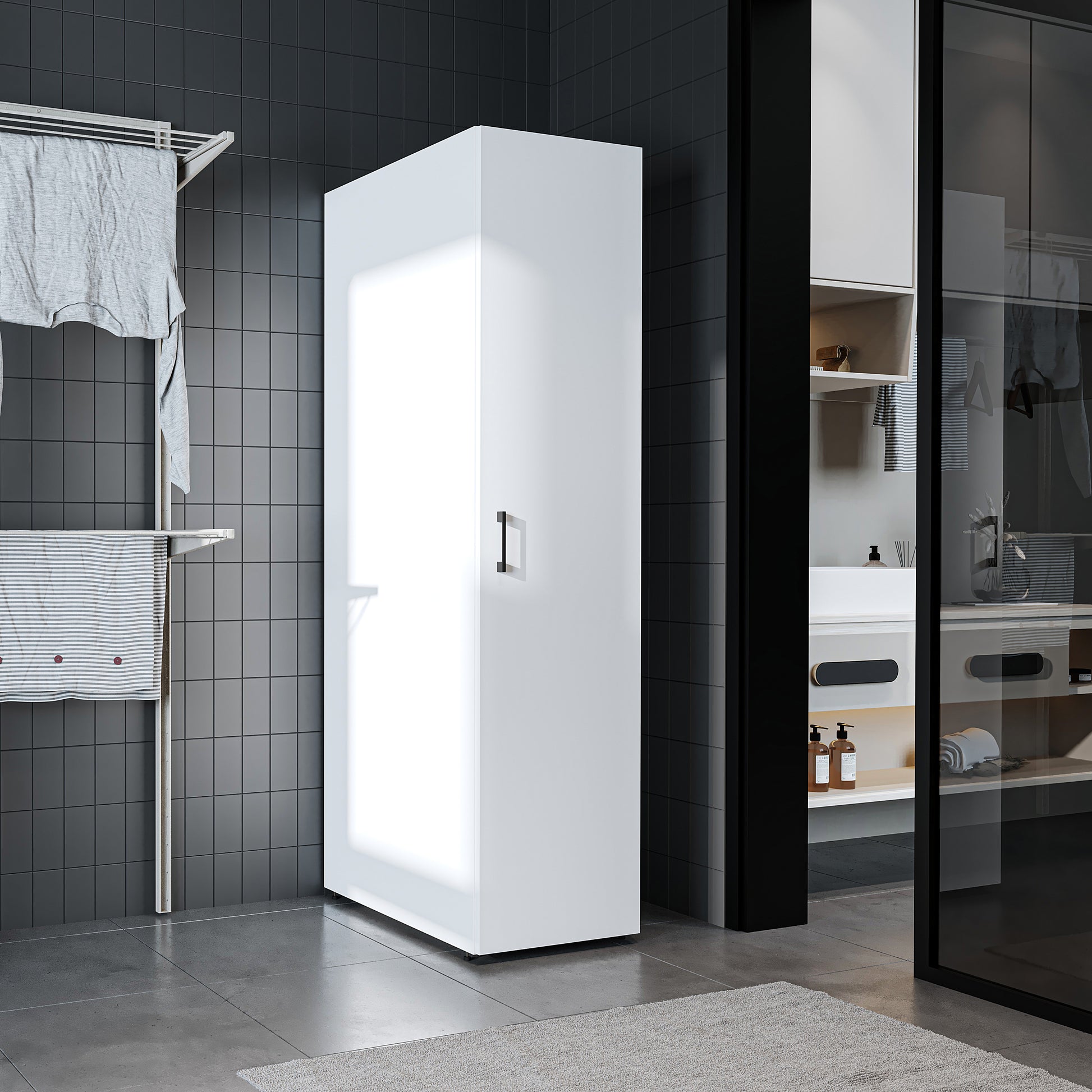 Roomart - DORA Armario alto 45cm ancho - Blanco - Roble blanco - Roble - Roble antracita - armario lavadora, estante lavadora, torre lavadora, armario, blanco, lavadoras, armario bajo, lavadora, secadora, armario hogar, armarios, armario baño, alto