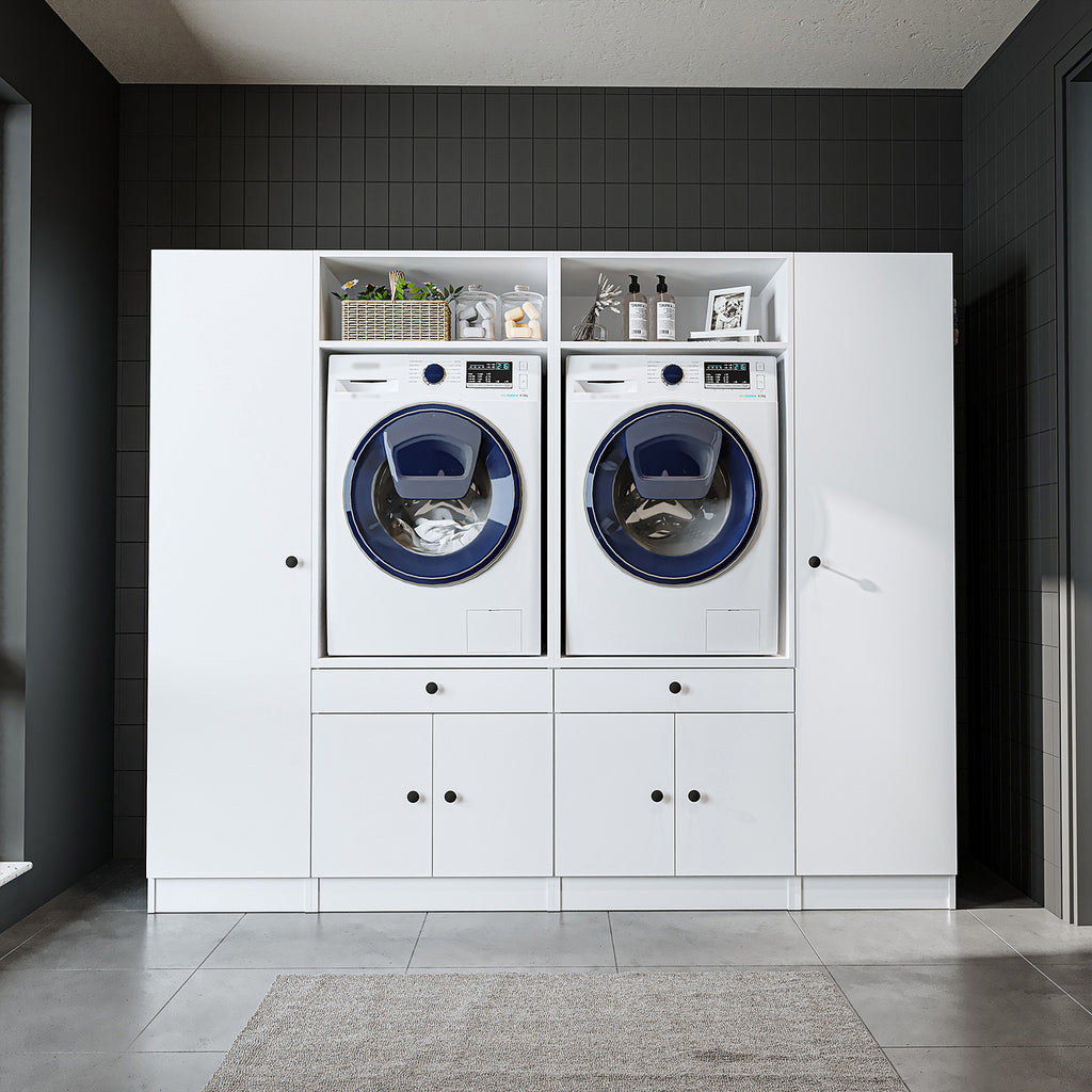 View details for Roomart Washing machine cabinet & wall unit for laundry room and utility room - 224 cm wide - with practical pull-out shelf - available in white, oak or black oak Roomart Washing machine cabinet & wall unit for laundry room and utility room - 224 cm wide - with practical pull-out shelf - available in white, oak or black oak