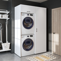 Roomart DUO Waschmaschinenschrank Trockner auf Waschmaschine • 127 cm breit • Weiß, Eiche Waschmaschinenschrank - waschmaschinenschrank, waschmaschinenregal, waschturm, schrank, weiß, waschmaschinen, unterschrank, waschmaschine, trockner, haushaltsschrank
