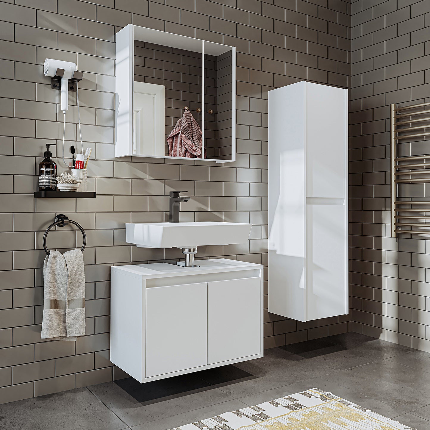 Roomart juego de muebles de baño MELONA 3 piezas, en 4 colores, mueble lavabo 65cm - mueble con espejo - mueble alto- muebles de baño, juego, lavabo, lavabo, baño, muebles, muebles de baño, baño, mueble lavabo, cm, ancho, moderno, lavabo, profundo, con, mueble lavabo