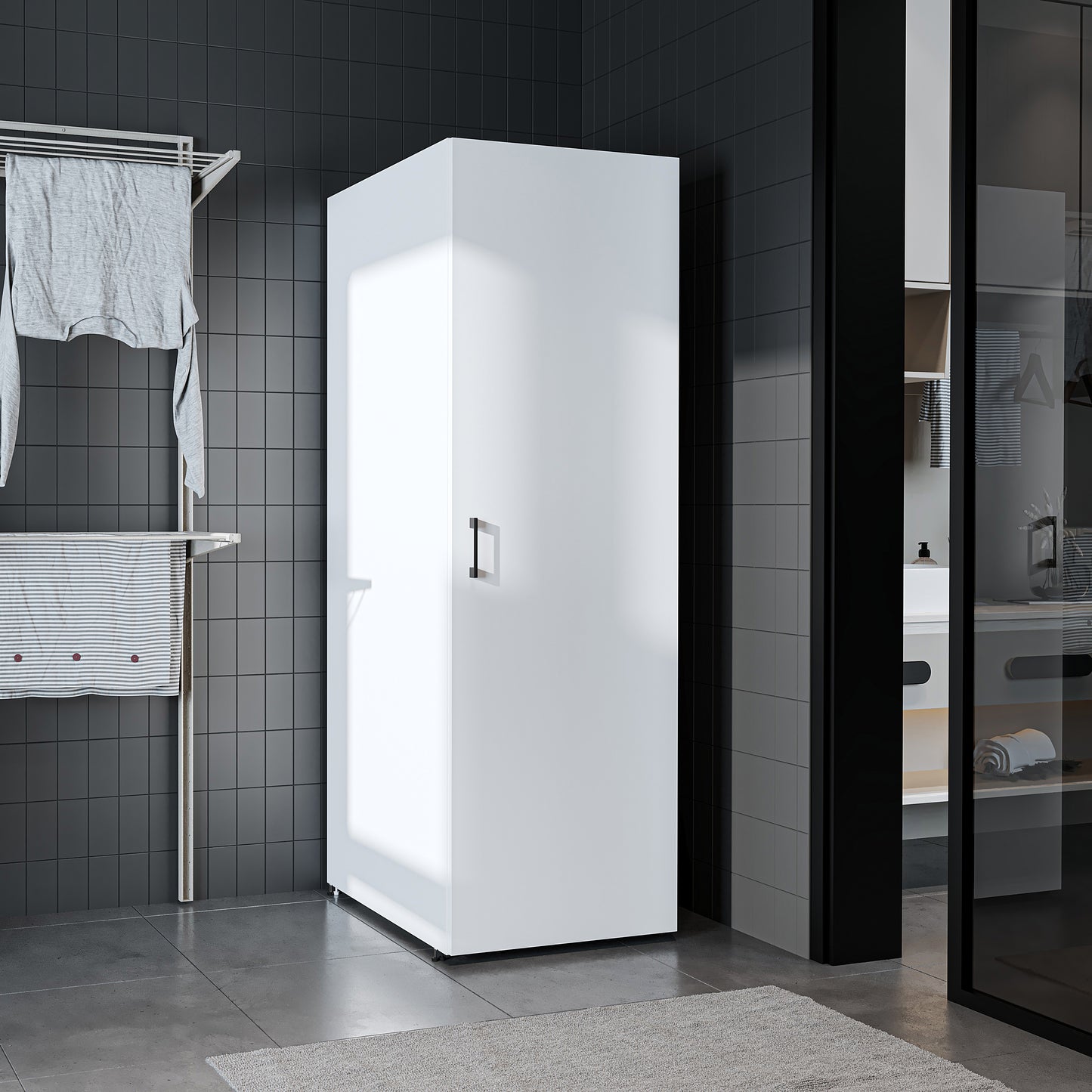 Roomart • DORA Hochschrank 60cm Breit • Weiß • Weiß Eiche • Eiche • Anthracit Eiche - waschmaschinenschrank, waschmaschinenregal, waschturm, schrank, weiß, waschmaschinen, unterschrank, waschmaschine, trockner, haushaltsschrank, schränke, badschrank, hoch